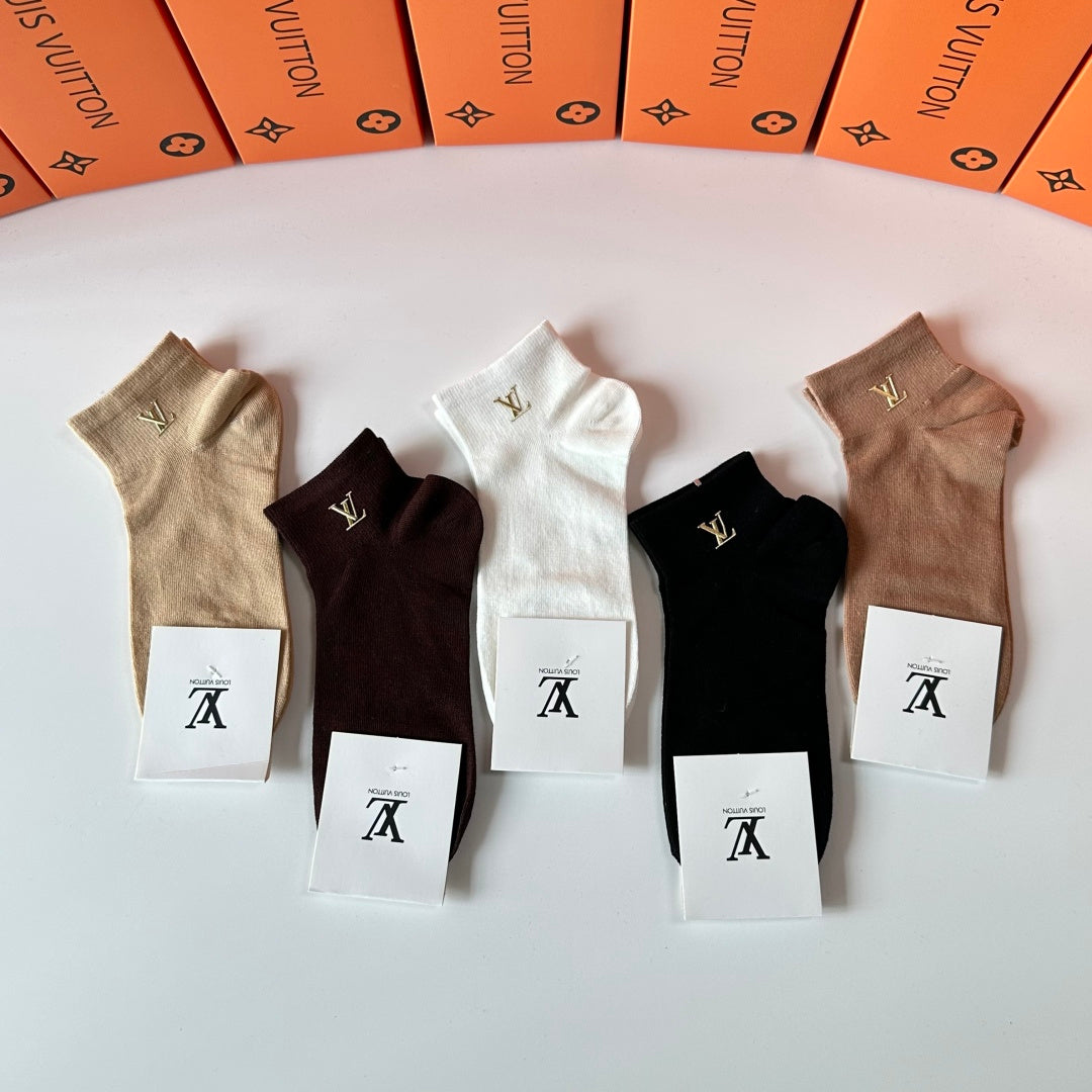Louis Vuitton Hot Stamping Pile Socks - 5 Pairs Gift Box