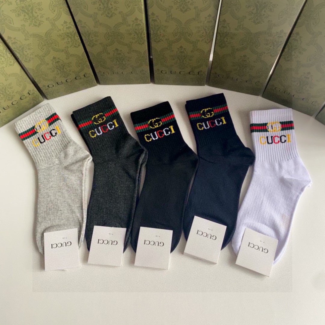 Gucci Mid-Length Pile Socks - 5 Pairs Fashion Set