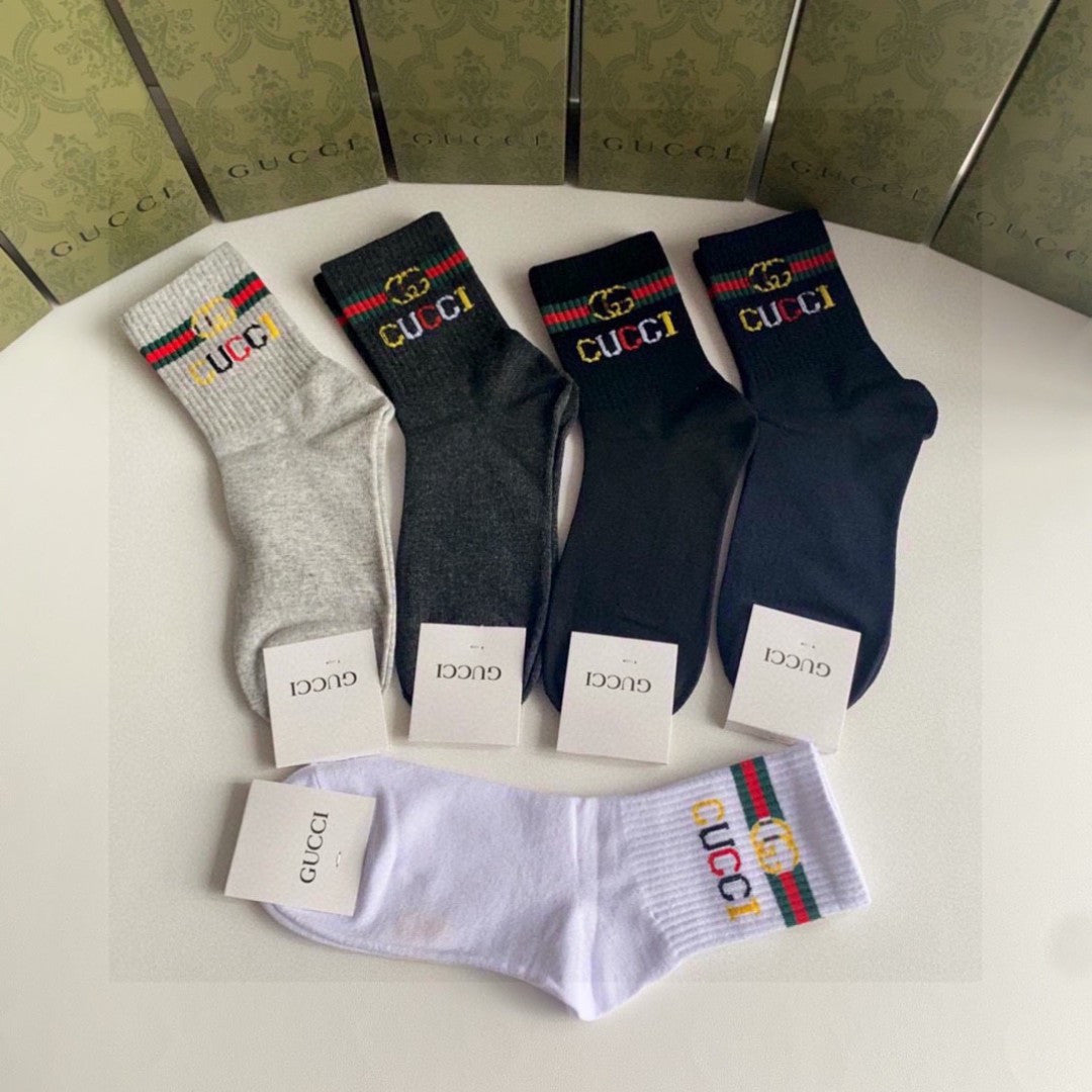 Gucci Mid-Length Pile Socks - 5 Pairs Fashion Set