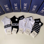 DIOR Designer Short & Medium Pile Socks - 5 Pairs Gift Box
