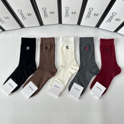 Chanel Classic Embroidered Cotton Mid-Length Socks - 5 Pairs