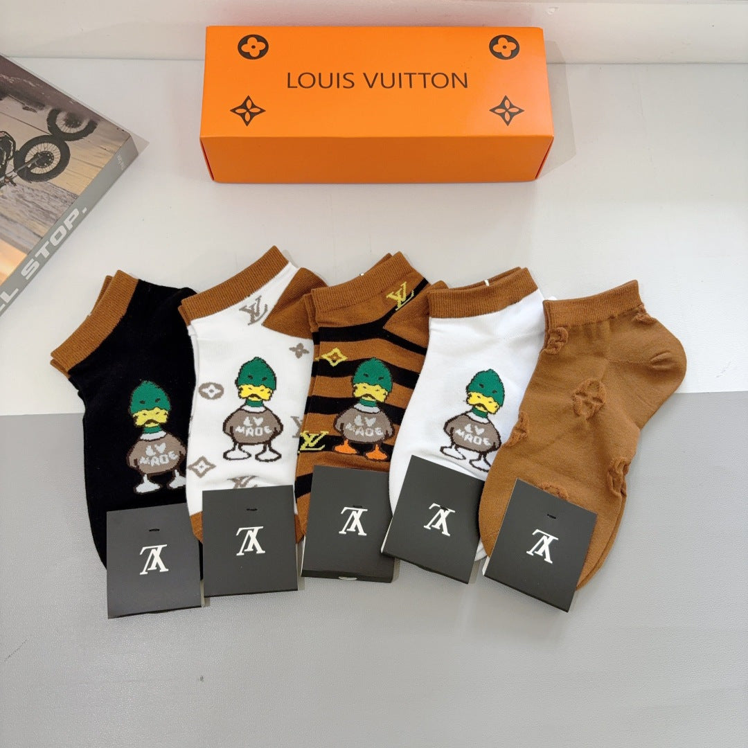 Louis Vuitton Classic Cotton Short Socks - 5 Pairs Box