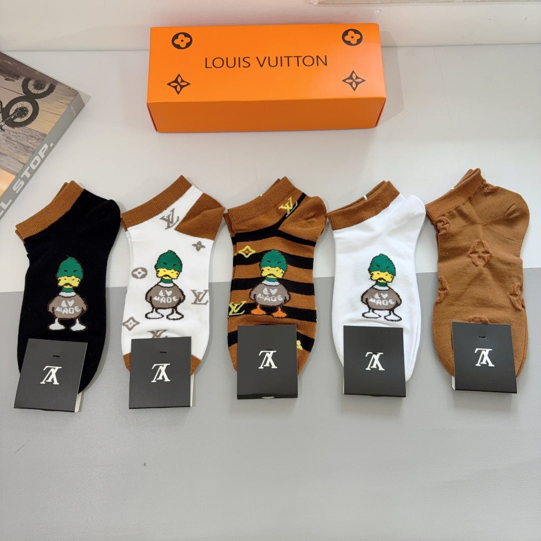 Louis Vuitton Classic Cotton Short Socks - 5 Pairs Box