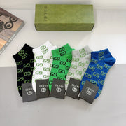 Gucci-Inspired Pure Cotton Short Socks - 5 Pairs Box Set