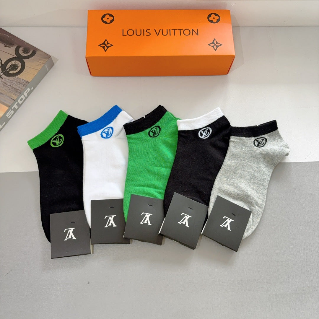 LV Louis Vuitton Cotton Short Socks - 5 Pairs