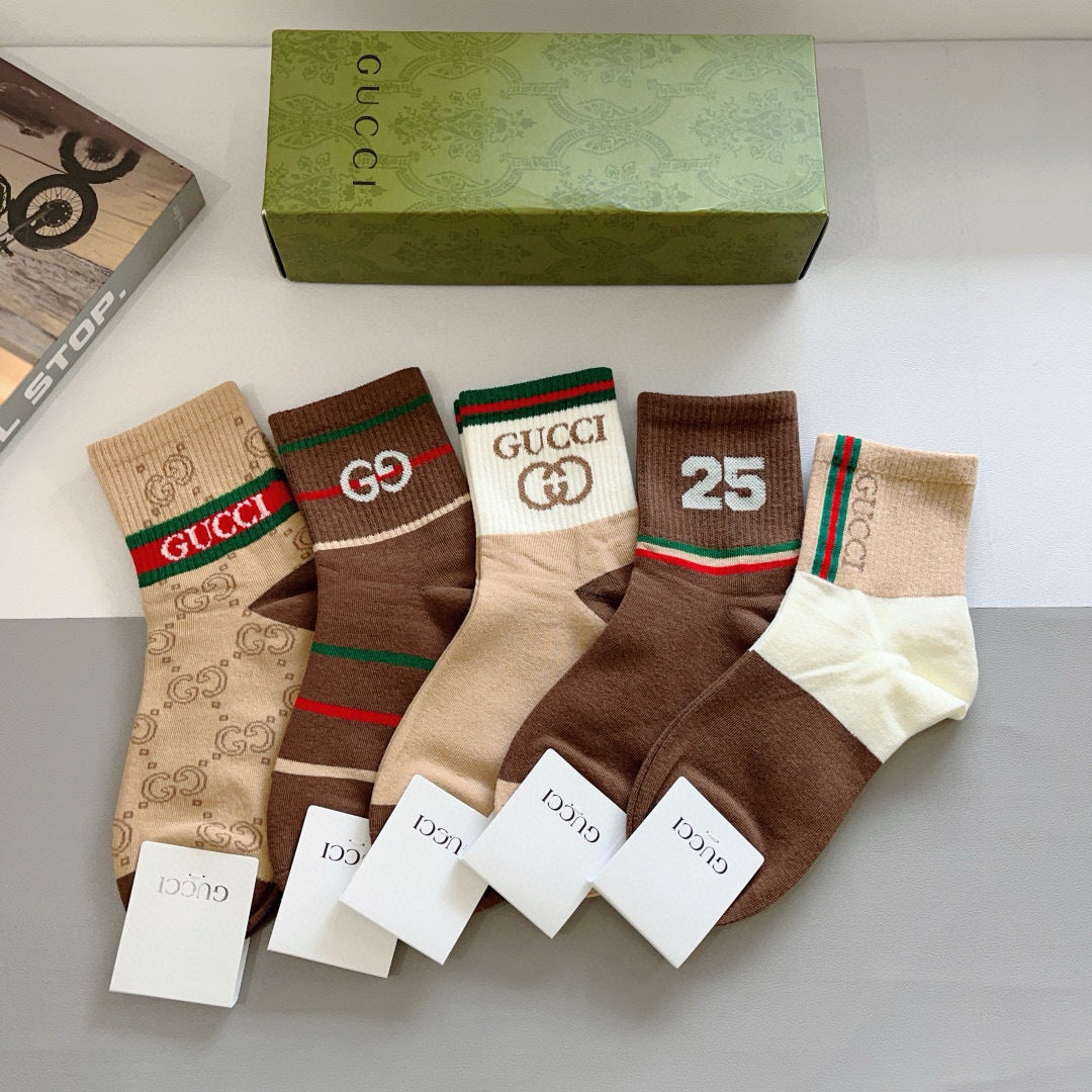 GUCCI Mid-Calf Cotton Socks - 5 Pairs Box Set