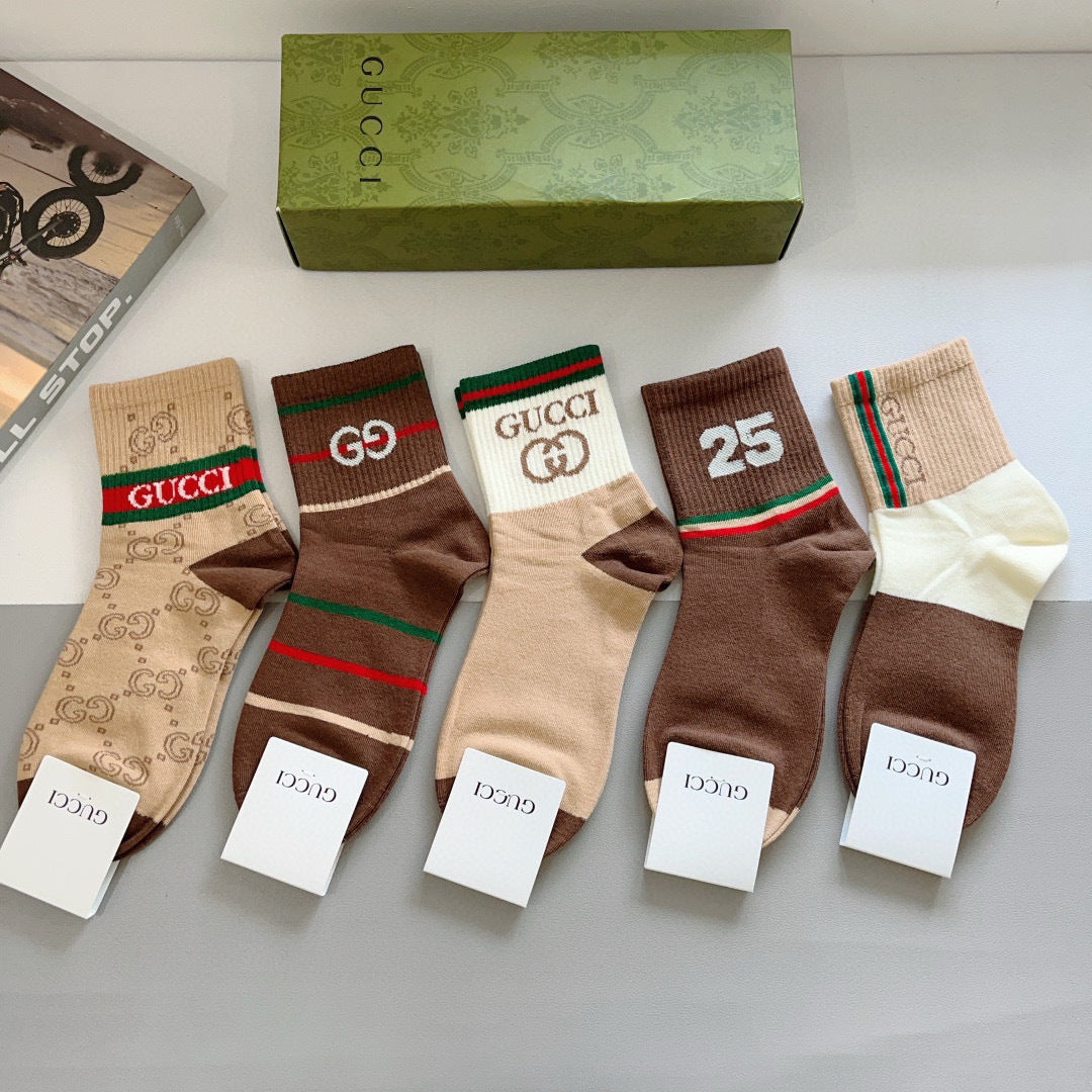 GUCCI Mid-Calf Cotton Socks - 5 Pairs Box Set