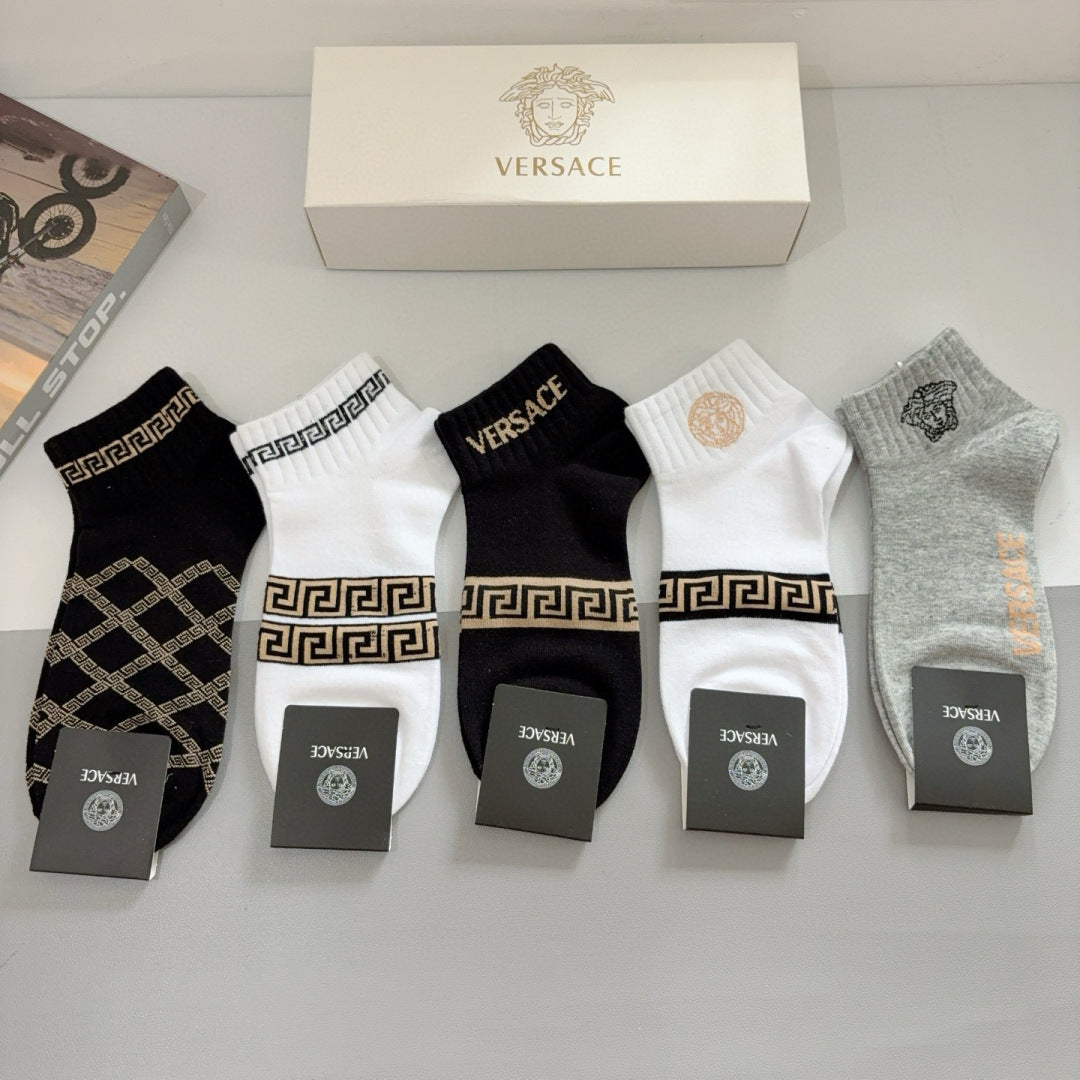 Versace Men's Designer Boat Socks - 5 Pairs
