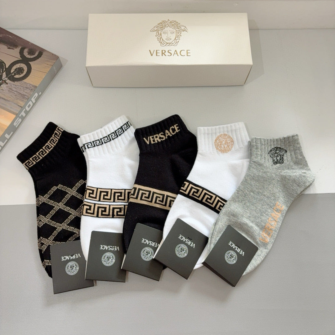 Versace Men's Designer Boat Socks - 5 Pairs