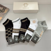 Versace Men's Designer Boat Socks - 5 Pairs