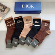 Dior Pure Cotton Fashion Socks - 5 Pairs