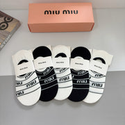 Miu Miu Bamboo Cotton Short Boat Socks - 5 Pairs in a Box