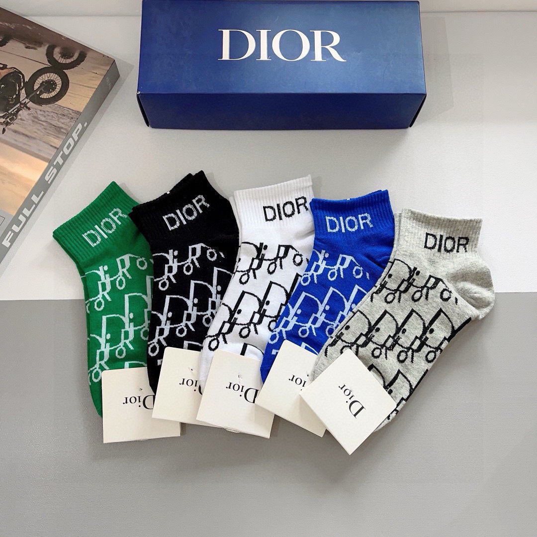 Dior 2023 Calf Socks - 5 Pairs of Stylish Cotton Socks