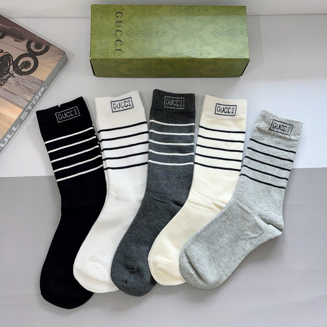Luxury Gucci Long Cotton Socks - 5 Pairs in Stylish Packaging