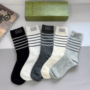 Luxury Gucci Long Cotton Socks - 5 Pairs in Stylish Packaging