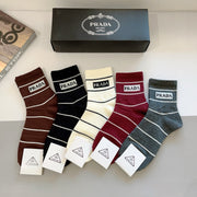 PRADA High-End Mid-Calf Pure Cotton Socks - 5 Pairs