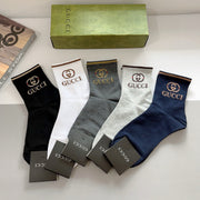 GUCCI Men's Mid-Calf Cotton Socks - Classic Patterns (5 Pairs)