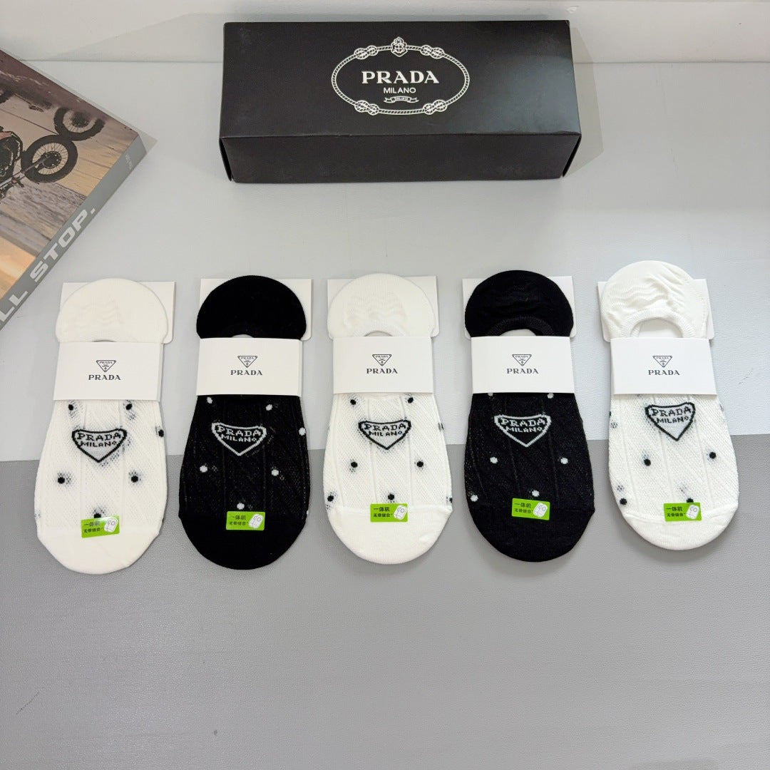 PRADA Bamboo Cotton Boat Socks - 5 Pairs