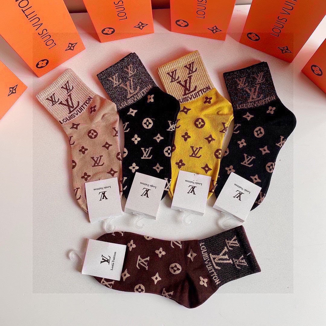 Louis Vuitton Gold Mid-Length Pile Socks - 5 Pairs Gift Box