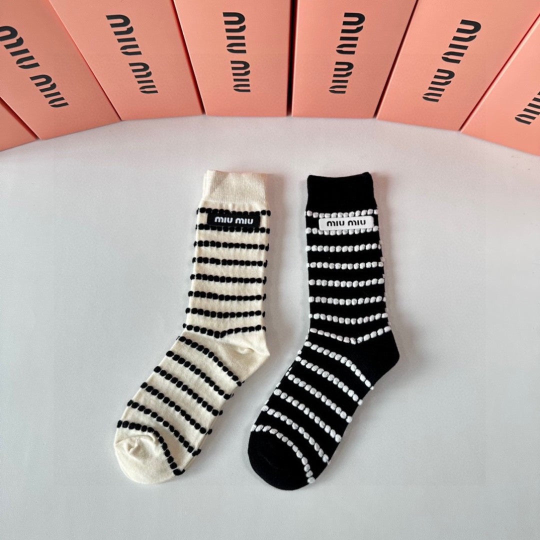 Miu Miu Striped Cashmere Pile Socks - Two Pairs