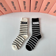 Miu Miu Striped Cashmere Pile Socks - Two Pairs
