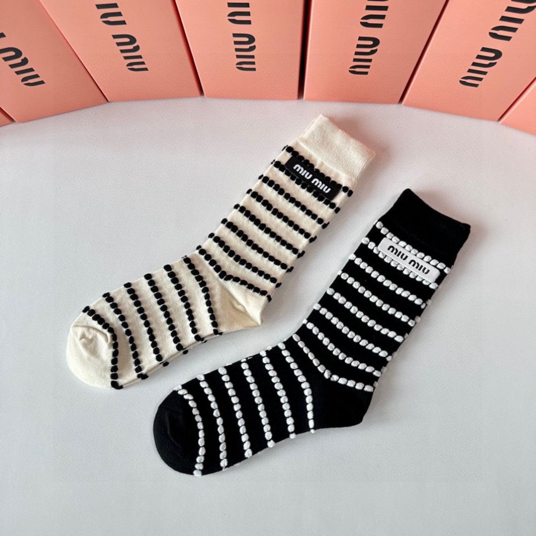 Miu Miu Striped Cashmere Pile Socks - Two Pairs