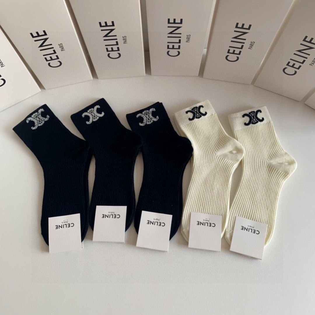 Celine Mid-Length Pile Socks - 5 Pairs Gift Box