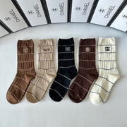 Chanel Embroidered Mid-Length Socks - 5 Pairs Gift Box