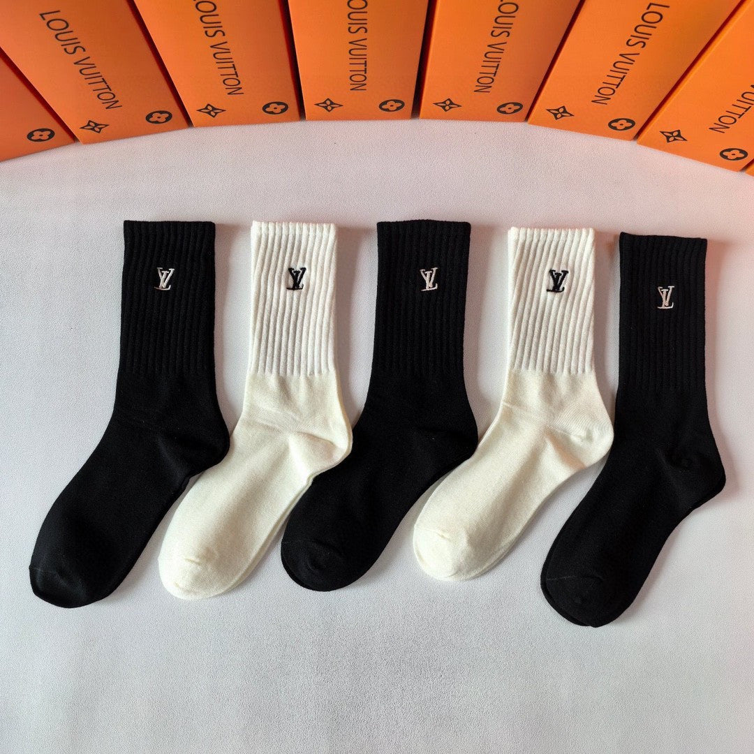 Louis Vuitton Cashmere Embroidered Mid-Length Socks - Set of 5