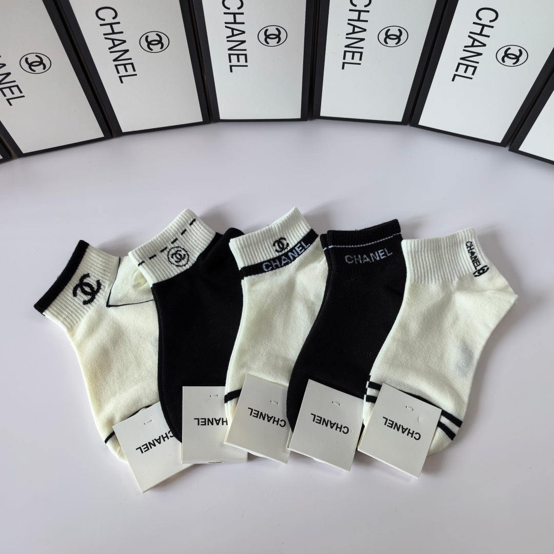 Chanel Short and Medium Style Pile Socks â€“ 5 Pairs Box Set