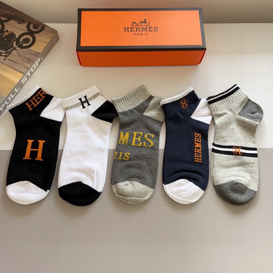 HERMES Unisex Short Socks - 5 Pairs of Super Soft Fashion Essentials