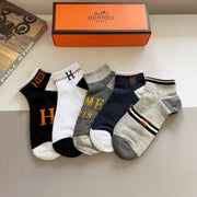 HERMES Unisex Short Socks - 5 Pairs of Super Soft Fashion Essentials