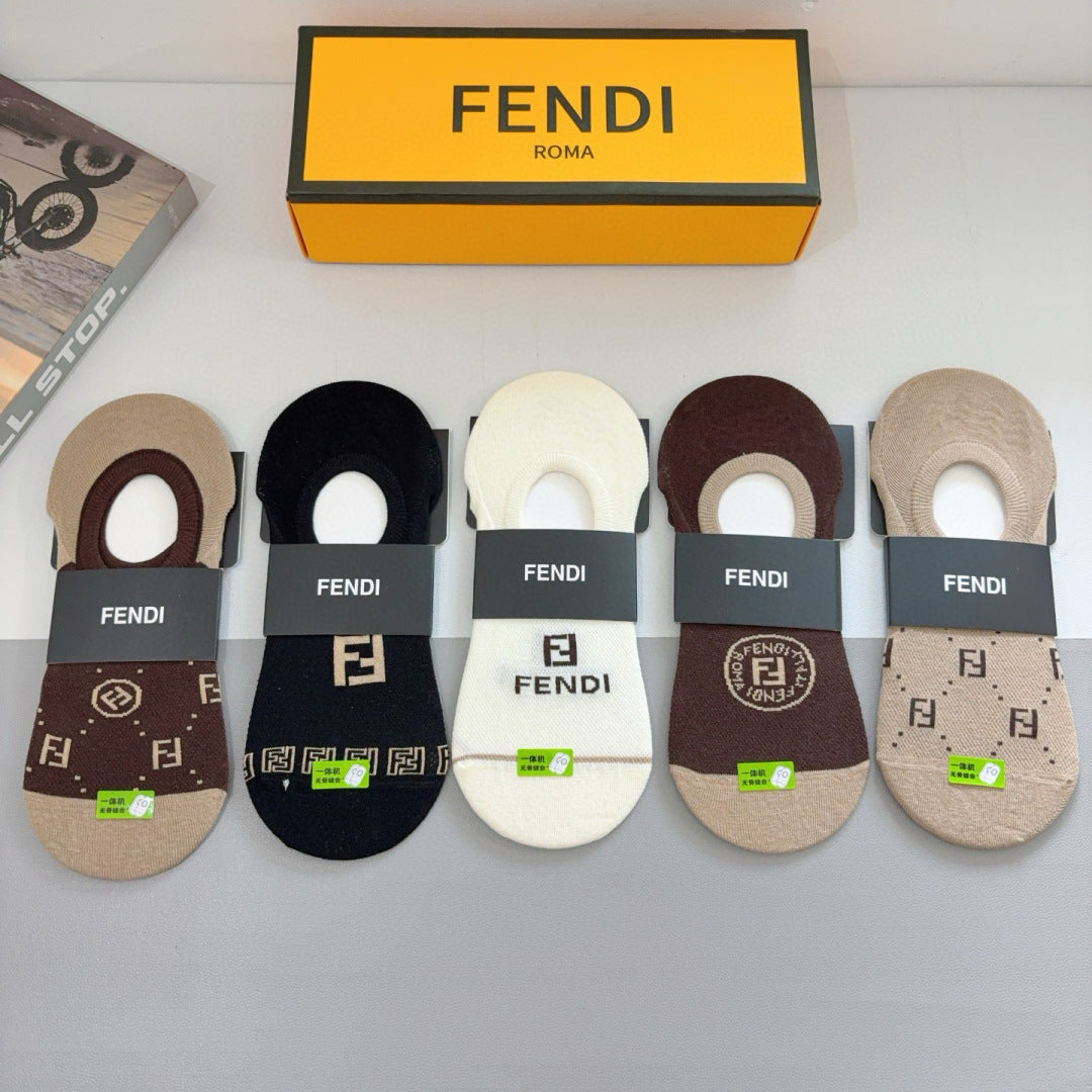 Fendi Classic Cotton Boat Socks - 5 Pairs