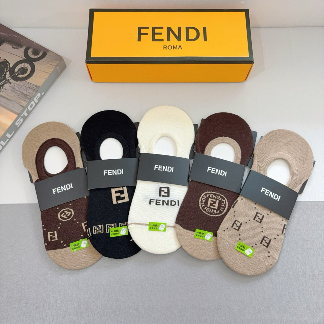 Fendi Classic Cotton Boat Socks - 5 Pairs