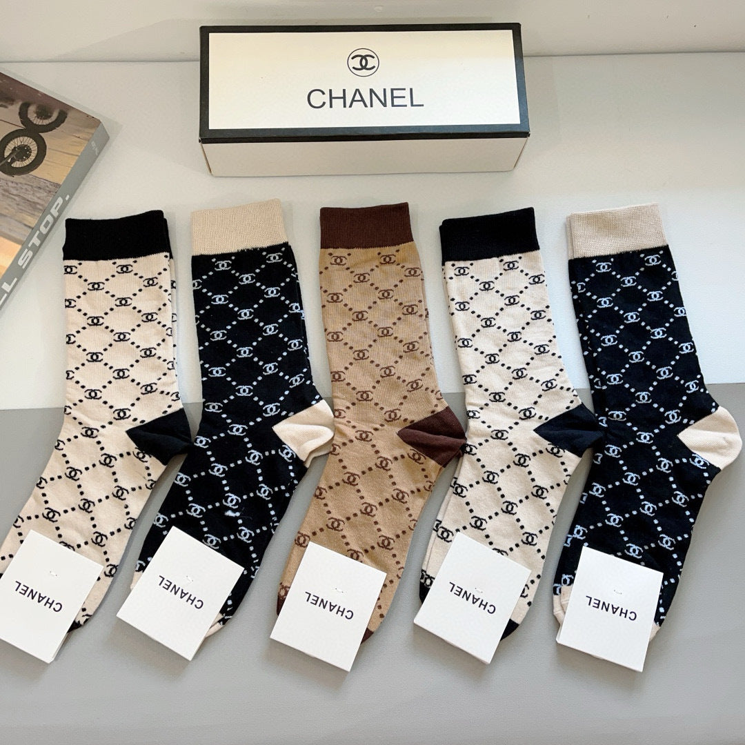 CHANEL Classic Long Cotton Socks - 5 Pairs Box