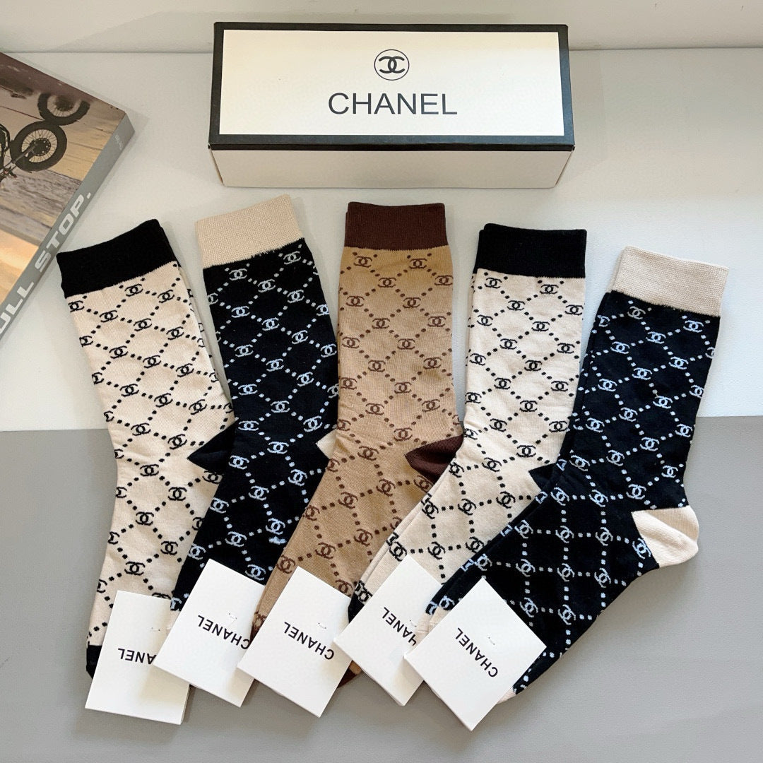 CHANEL Classic Long Cotton Socks - 5 Pairs Box