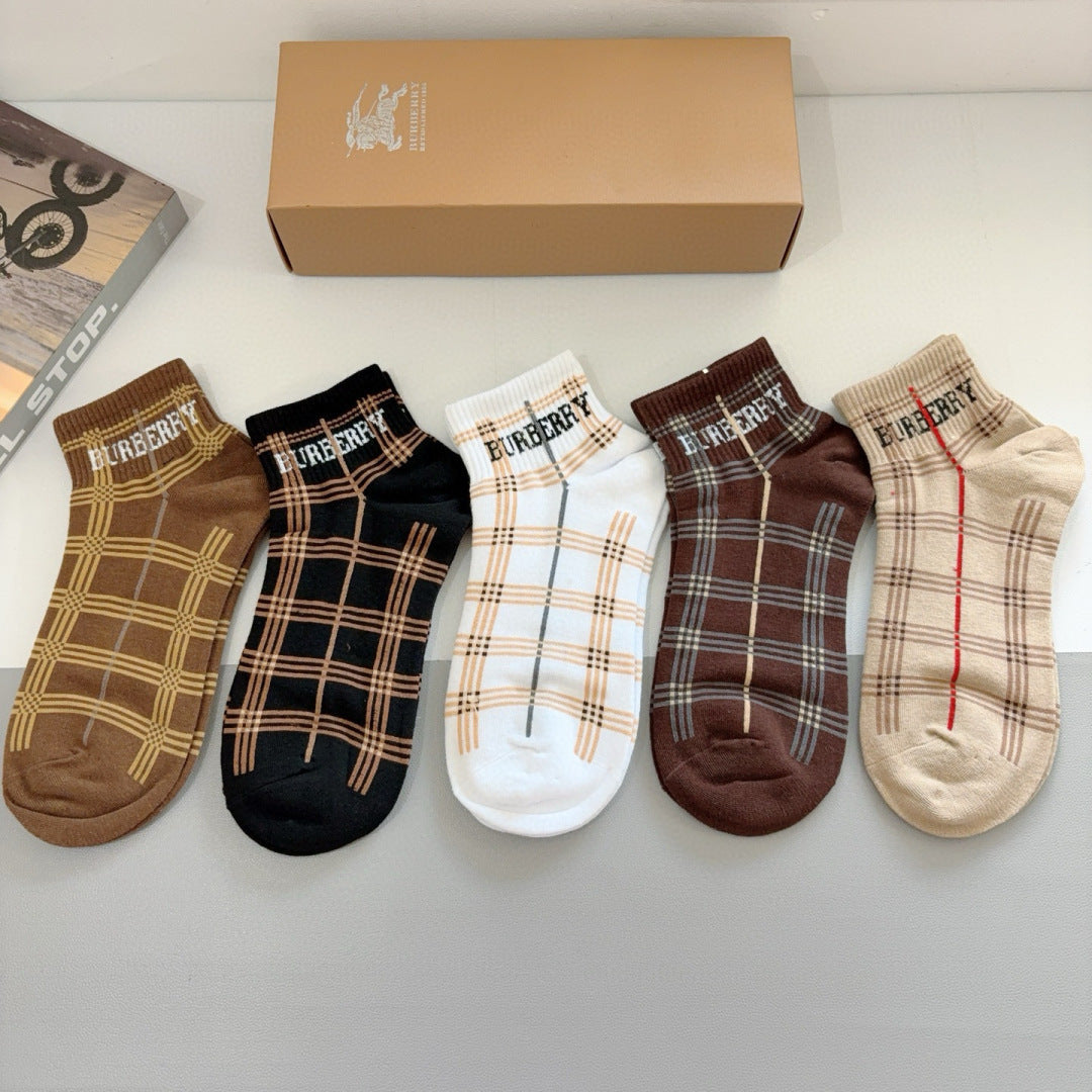 Burberry Classic Cotton Short Socks - 5 Pairs Box Set