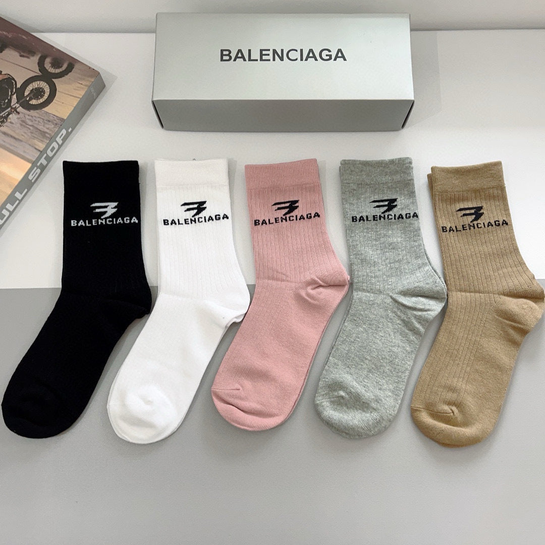 Balenciaga Super Soft High Version Long Socks - 5 Pairs