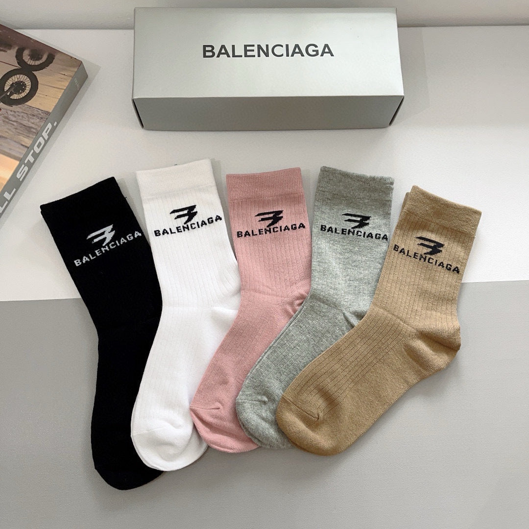 Balenciaga Super Soft High Version Long Socks - 5 Pairs