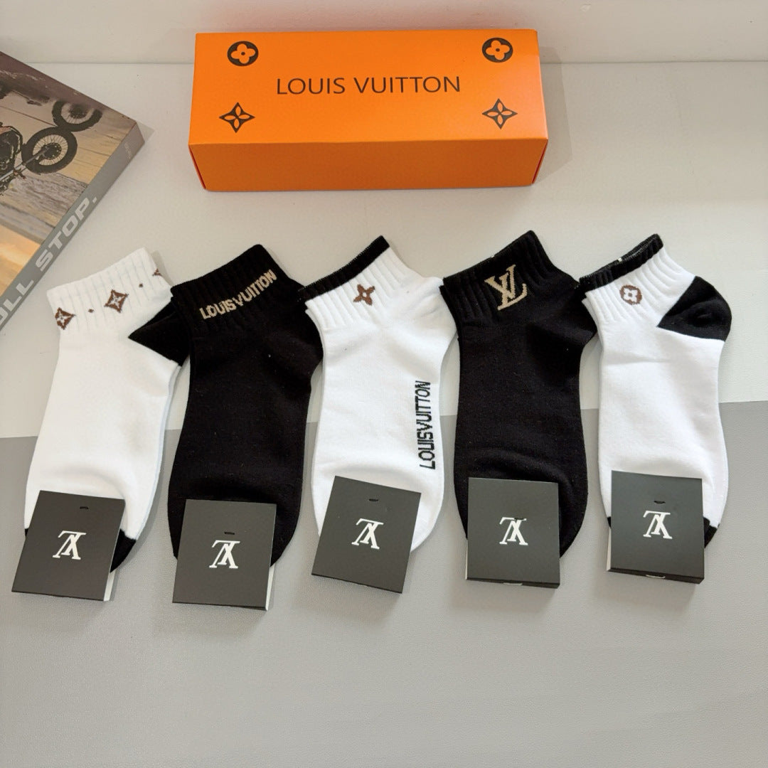 Louis Vuitton Men's Cotton Boat Socks - 5 Pairs