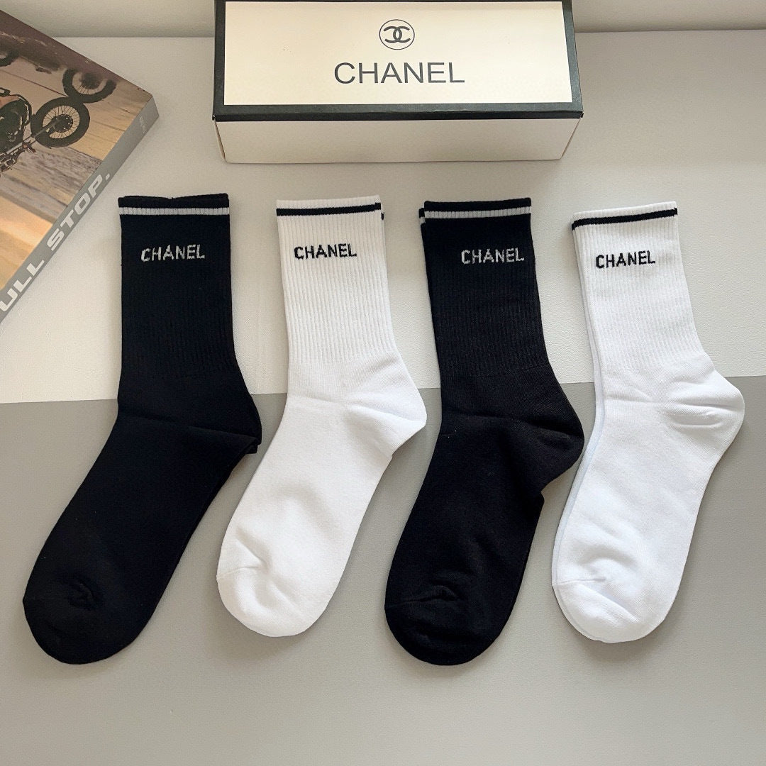CHANEL Classic Mid-Calf Cotton Socks â€“ Double C Logo Design