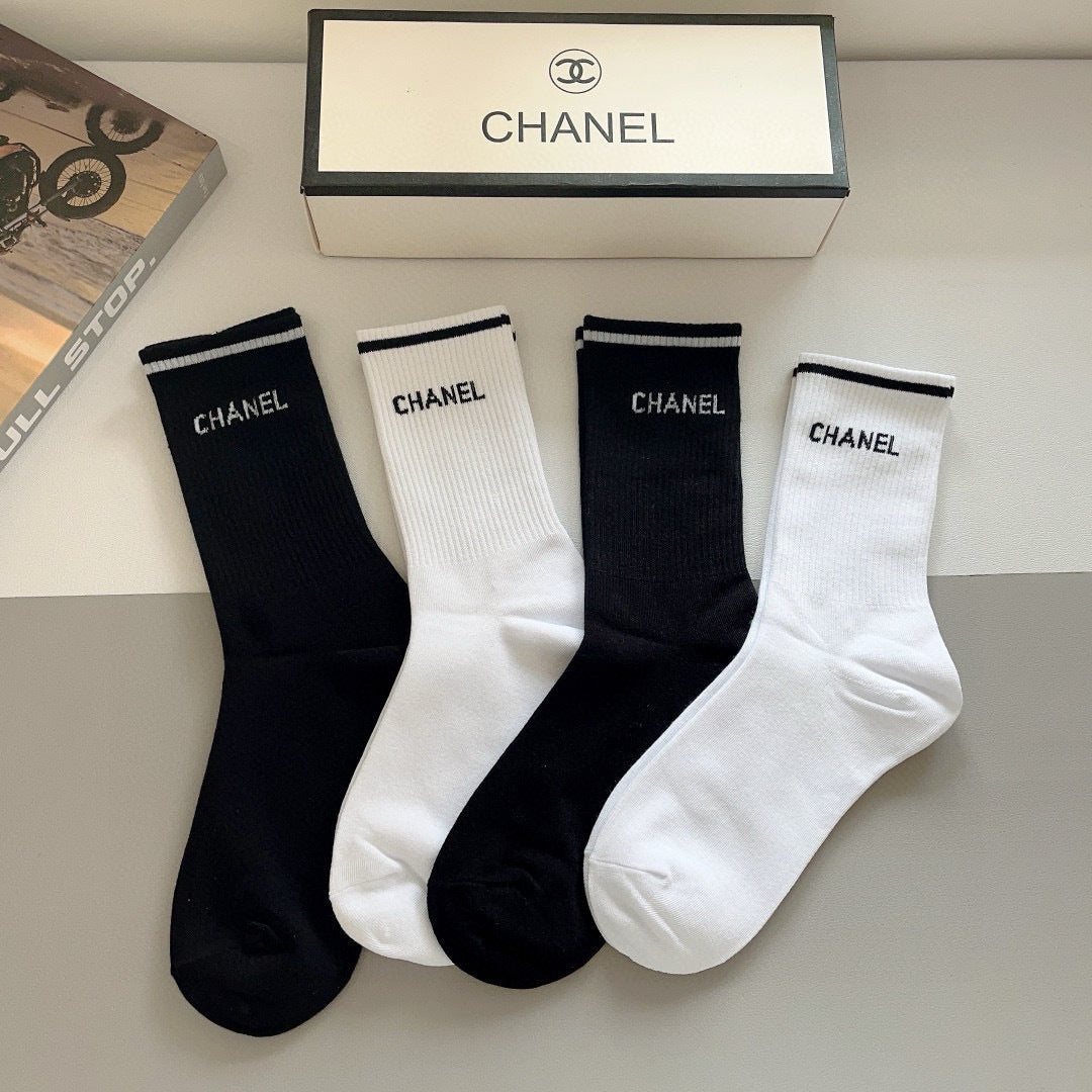 CHANEL Classic Mid-Calf Cotton Socks â€“ Double C Logo Design