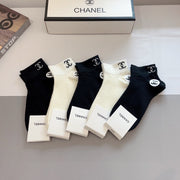 CHANEL Classic Medium Cotton Socks - Double C Logo - 5 Pairs