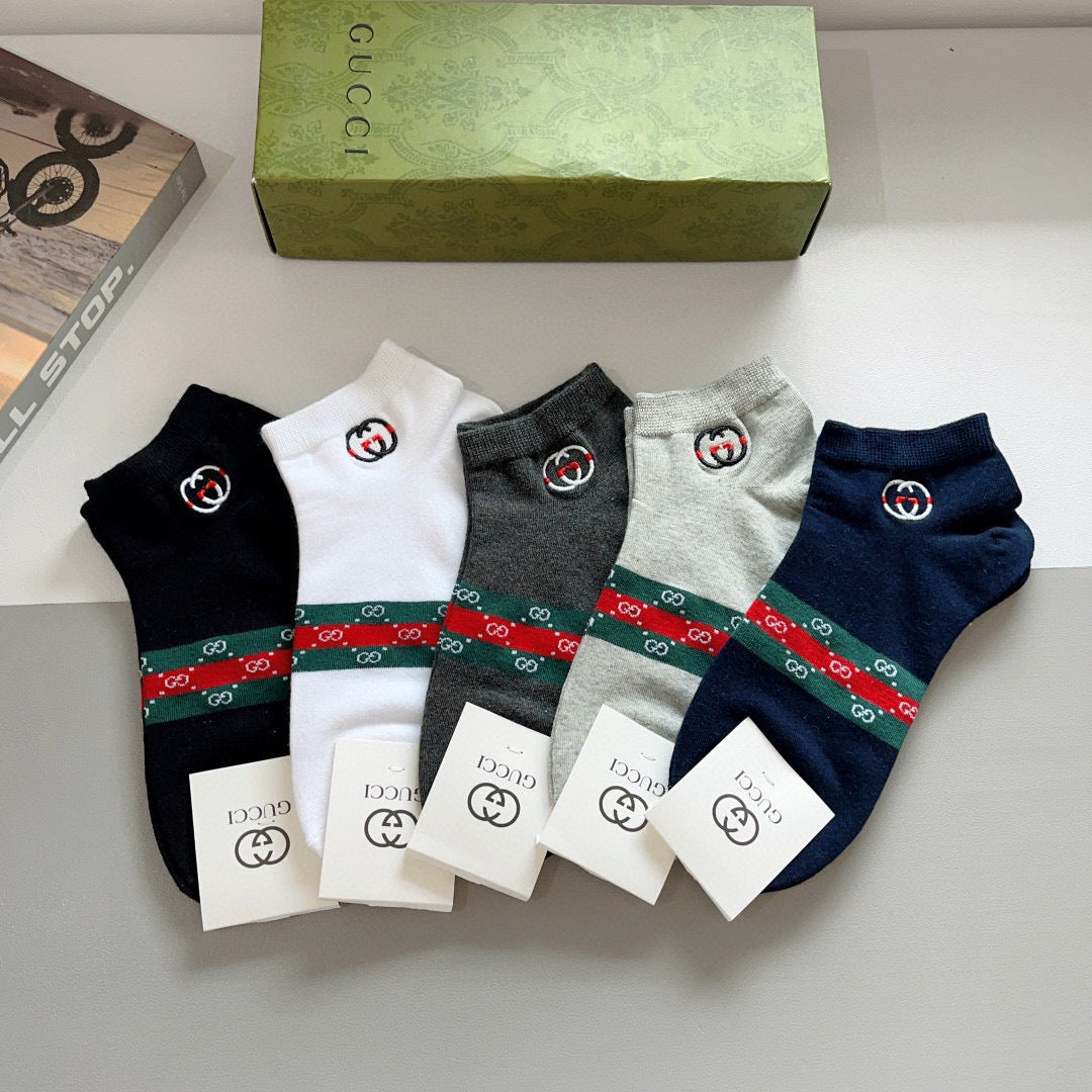 Classic Gucci Men's Boat Socks - 5 Pairs Box Set