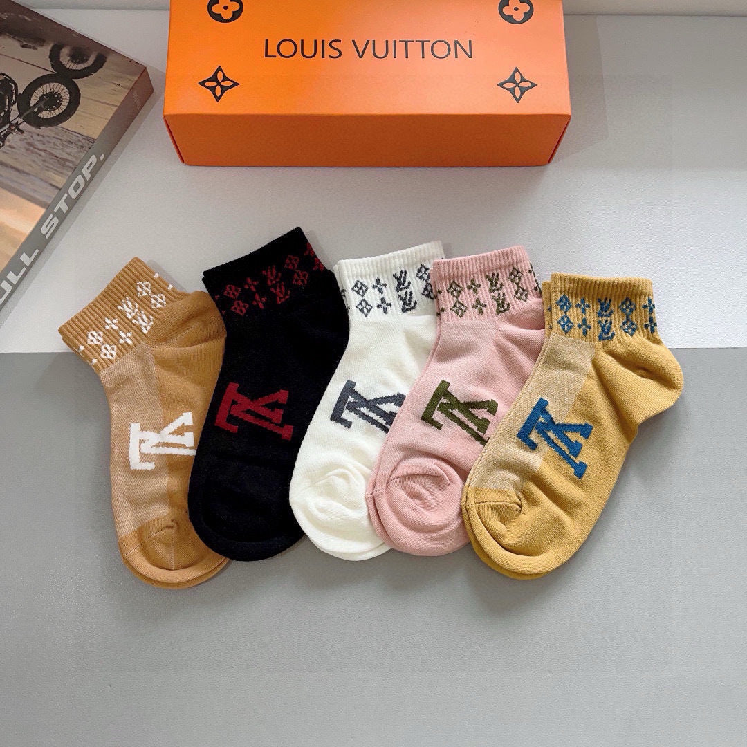 Luxury LV Louis Vuitton Cotton Mid-Calf Socks â€“ 5 Pairs
