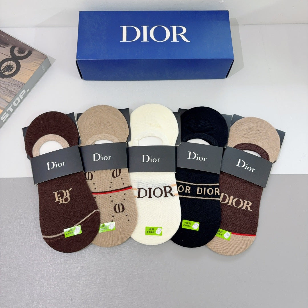 Dior Bamboo Cotton Boat Socks - 5 Pairs