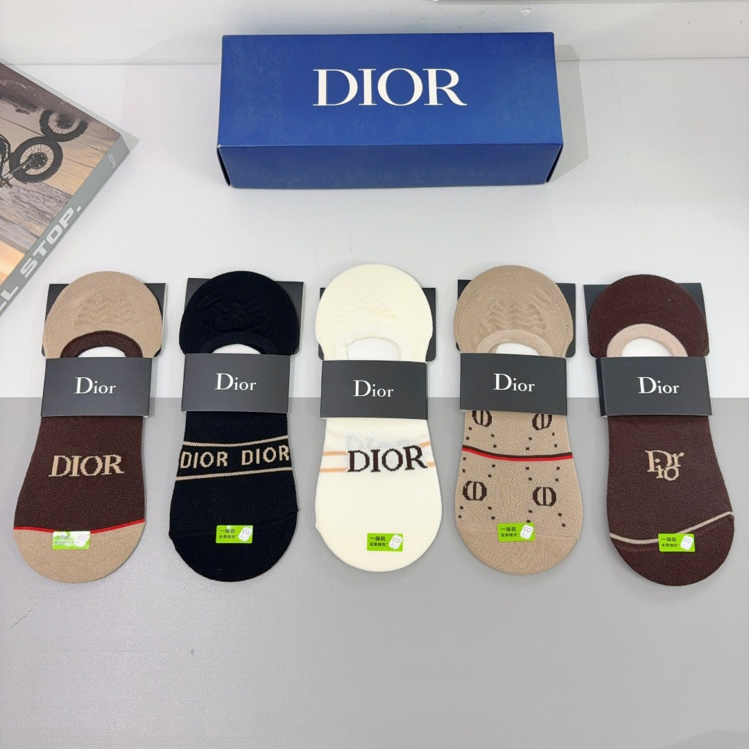 Dior Bamboo Cotton Boat Socks - 5 Pairs