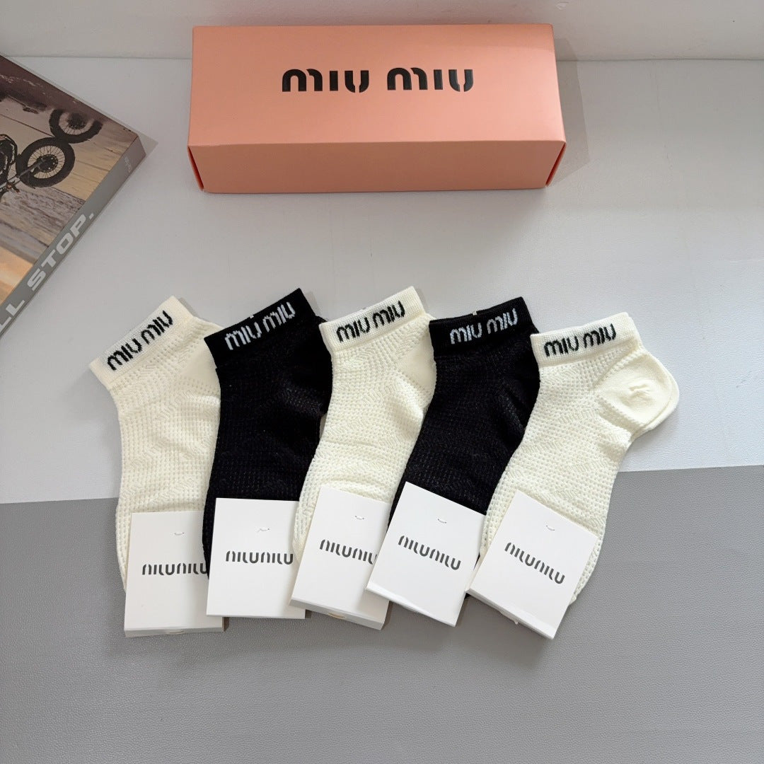 Miu Miu Short-Tube Cotton Boat Socks - 5 Pairs