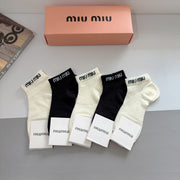 Miu Miu Short-Tube Cotton Boat Socks - 5 Pairs