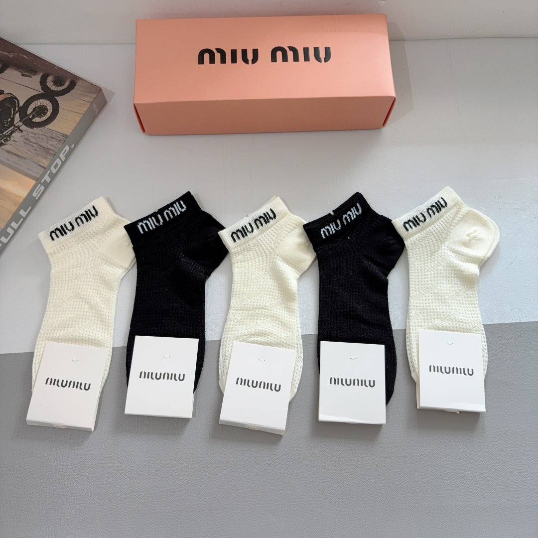 Miu Miu Short-Tube Cotton Boat Socks - 5 Pairs
